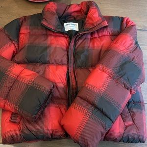 Old Navy Girls Cropped Puffer Jacket Holiday Plaid Print size 10-12